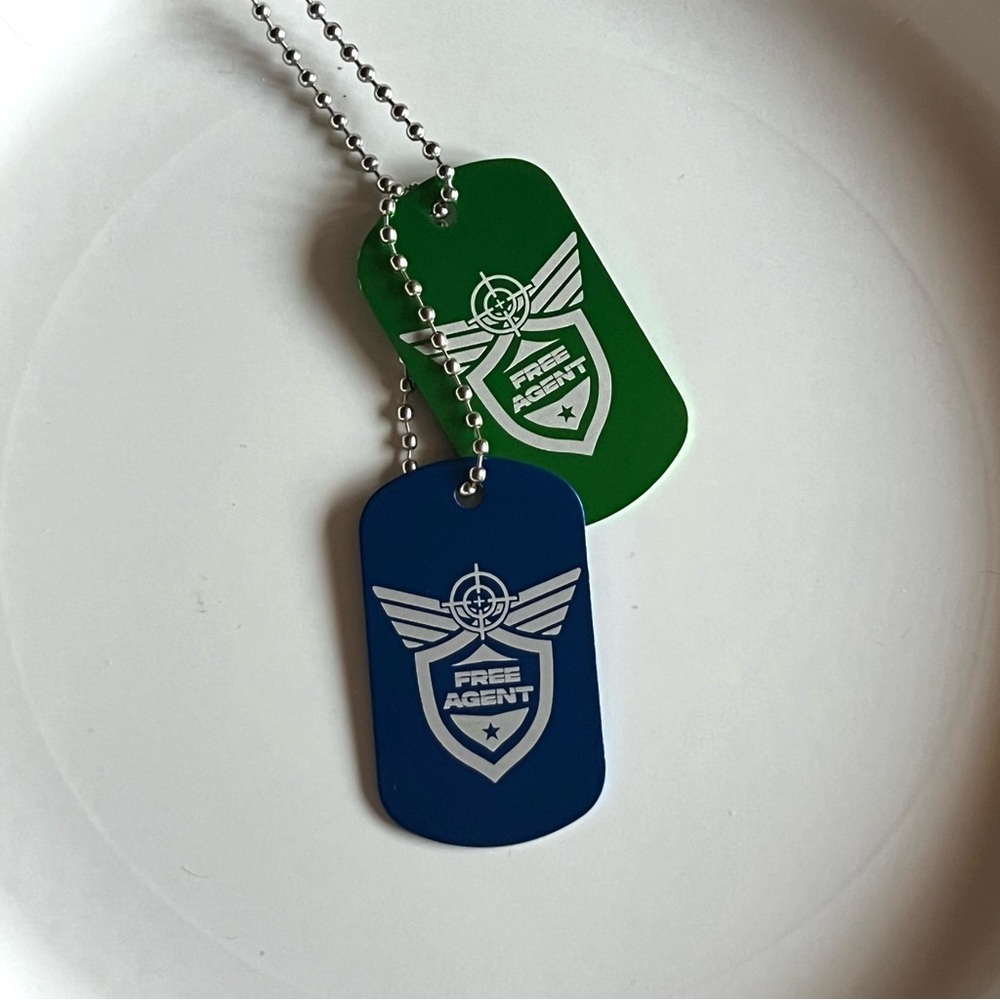 Green & blue dog tag necklace